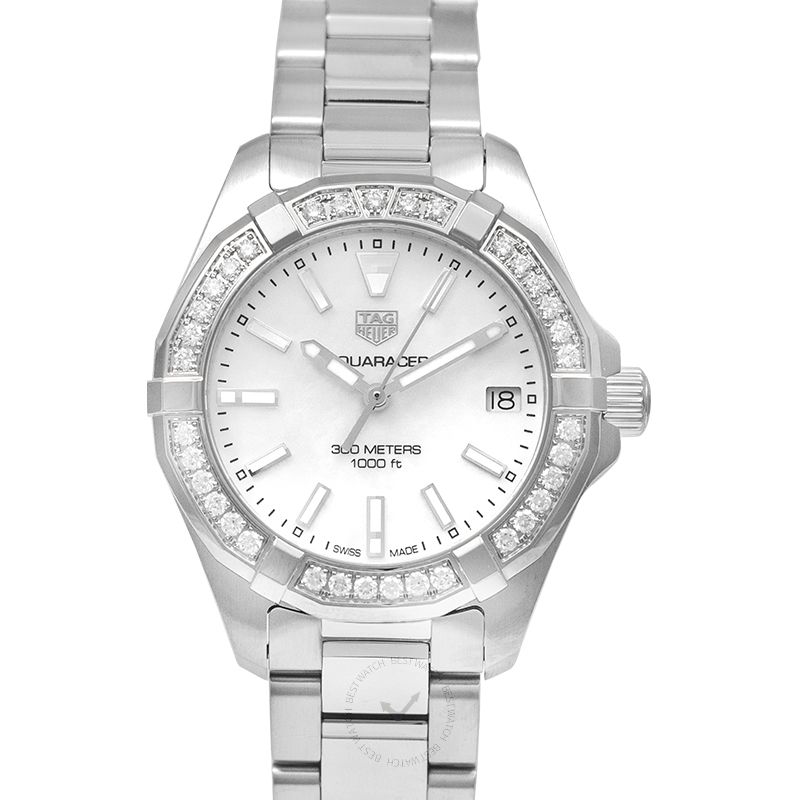 Tag Heuer Aquaracer Diamonds Mother of Pearl Dial Silver Steel Strap Watch for Women - WBD1313.BA0740