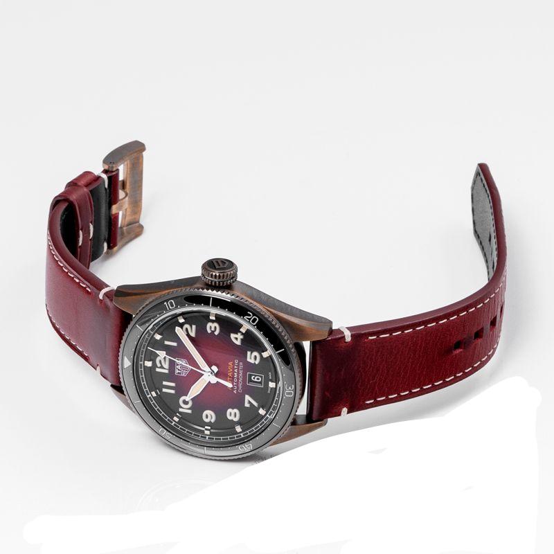 Tag Heuer Autavia Calibre 5 Chinese New Year Maroon Dial Maroon Leather Strap Watch for Men - WBE5193.FC8300