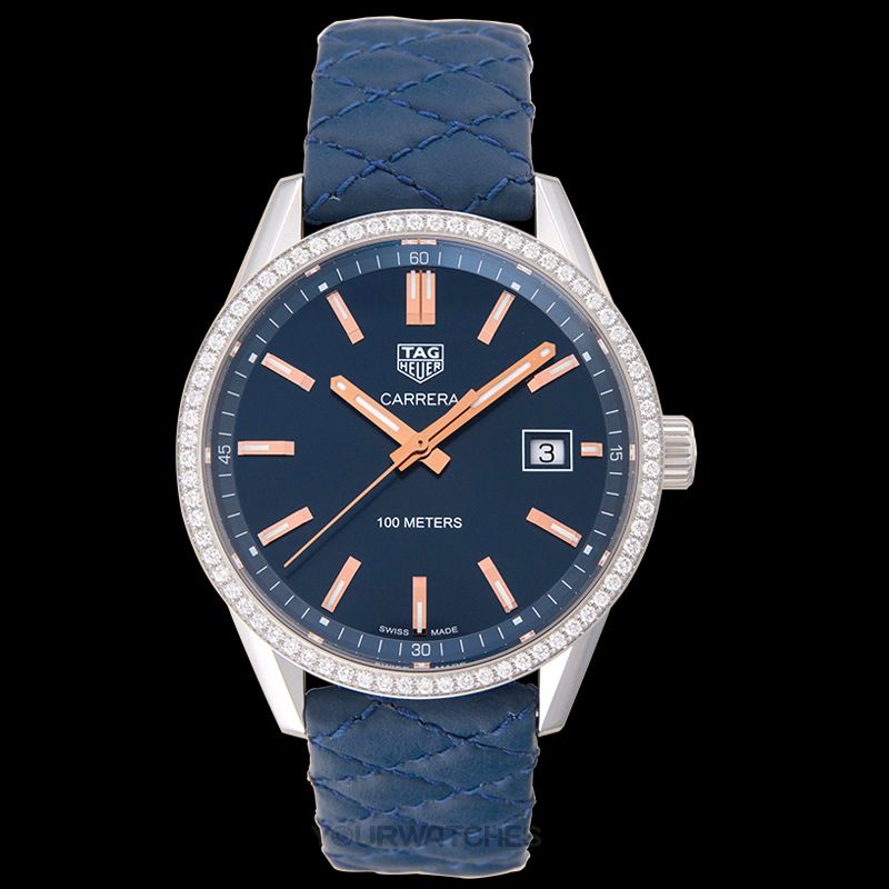 Tag Heuer Carrera Quartz Diamonds Blue Dial Blue Leather Strap Watch for Women - WAR1114.FC6391