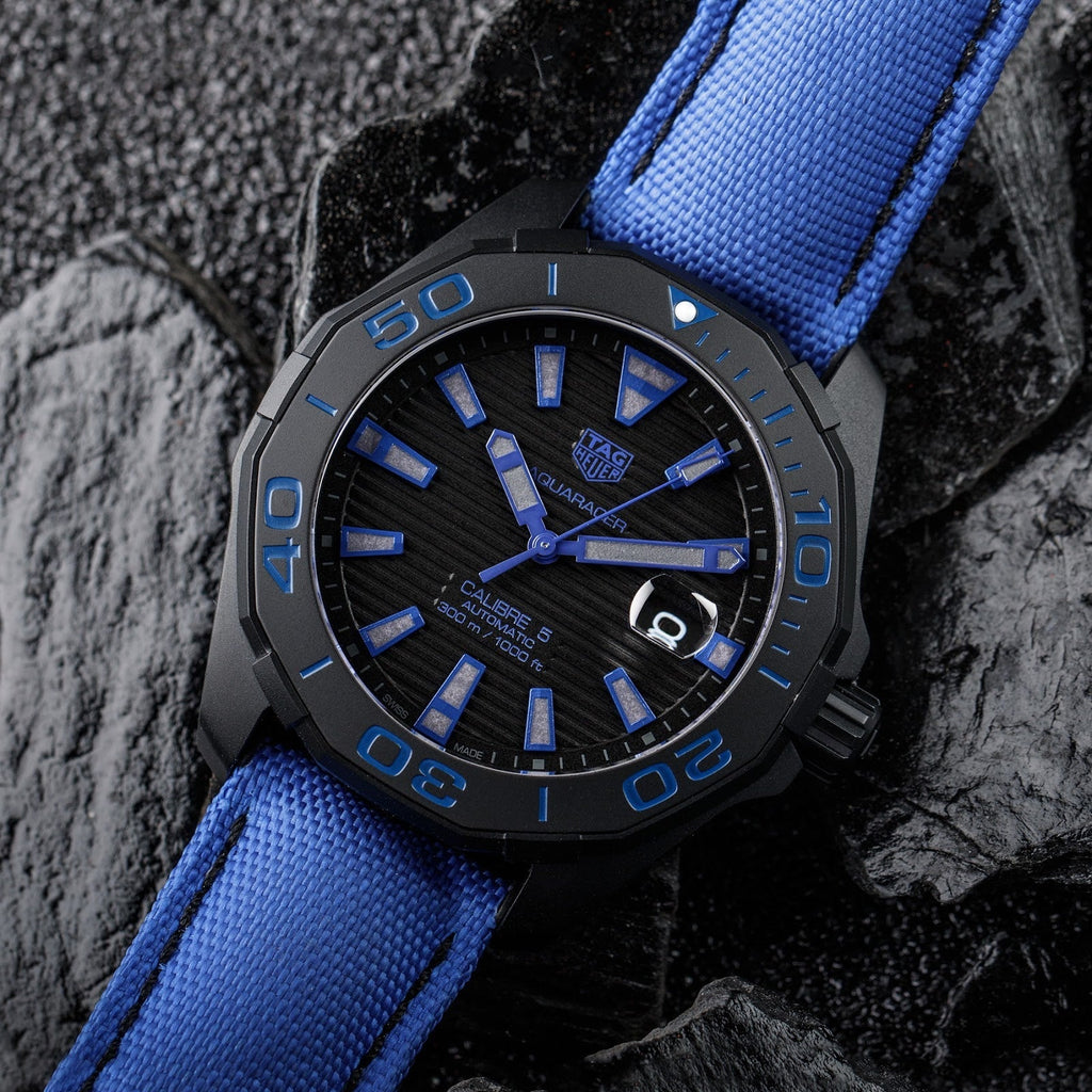 Tag Heuer Aquaracer Calibre 5 Automatic Titanium Blue Dial Blue Nylon Strap Watch for Gents - WAY208B.FC6382