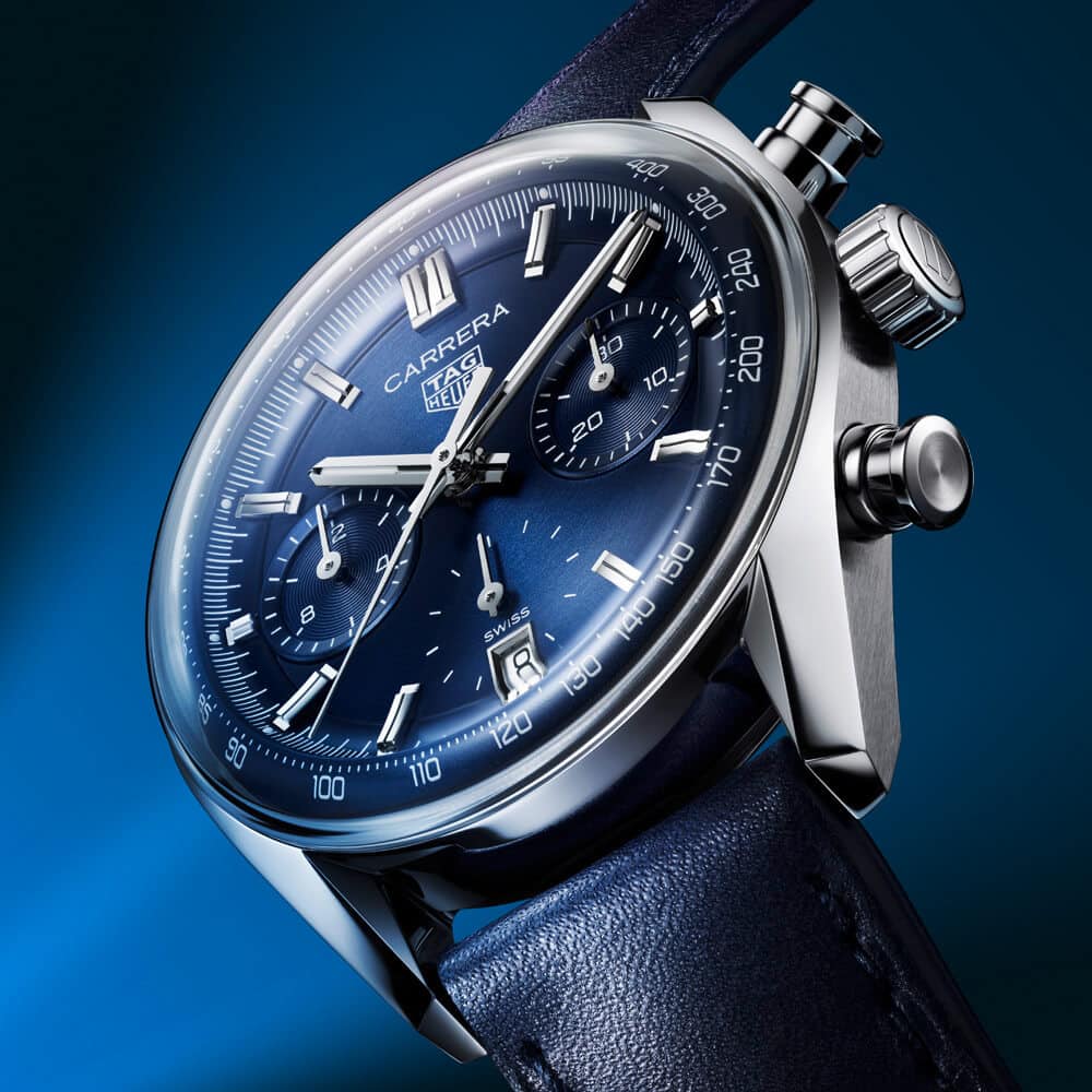 Tag Heuer Carrera Chronograph Blue Dial Blue Leather Strap Watch for Men - CBS2212.FC6535