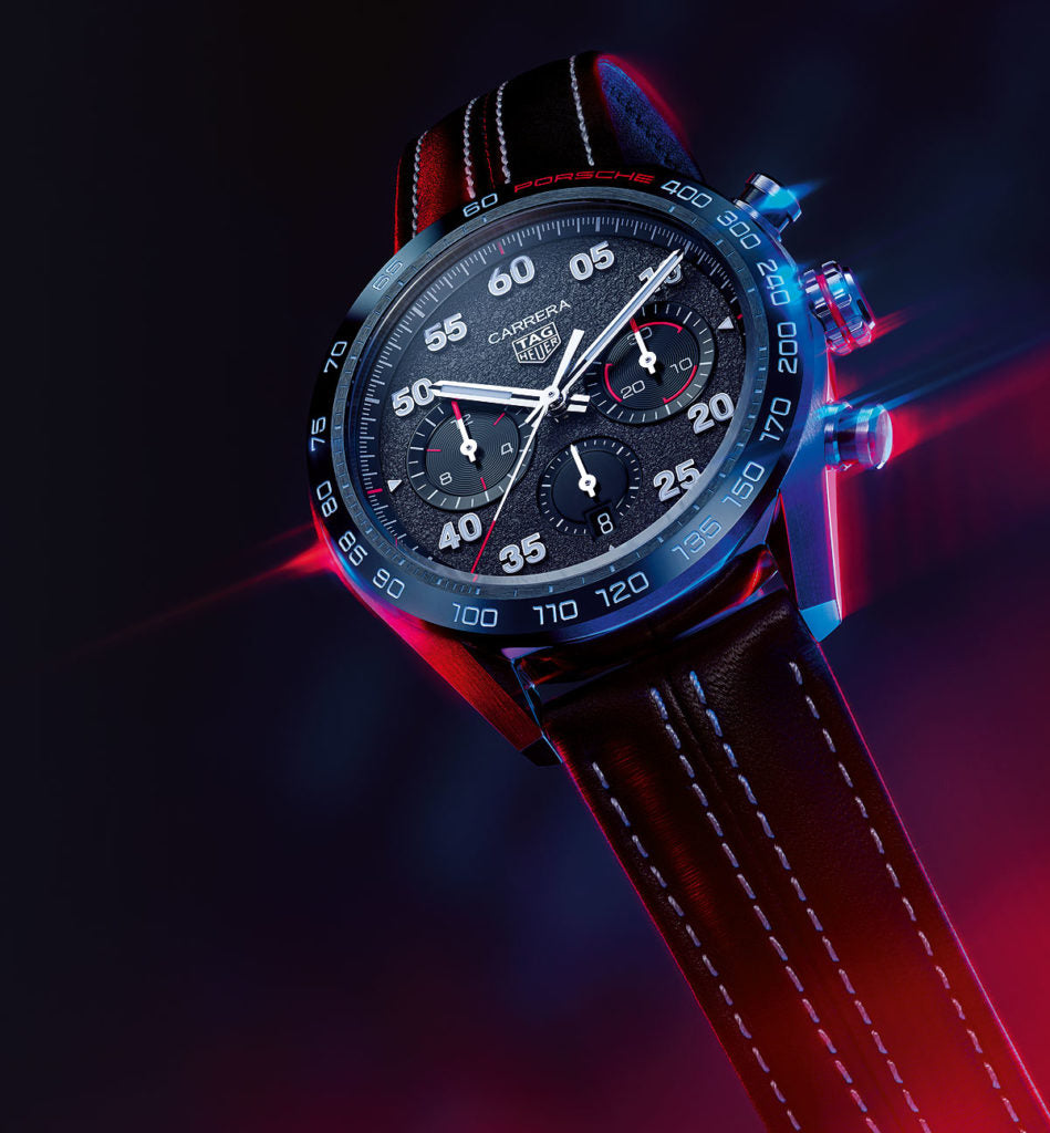 Tag Heuer Carrera Porsche Chronograph Special Edition Black Dial Black Leather Strap Watch for Men - CBN2A1F.FC6492