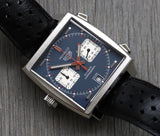 Tag Heuer Monaco Automatic Chronograph Blue Dial Black Leather Strap Watch for Men - CAW211P.FC6356