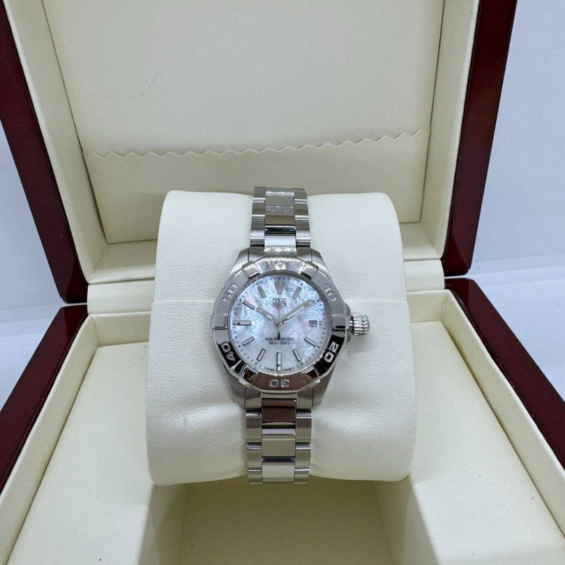 Tag Heuer Aquaracer Quartz Mother of Pearl White Dial Silver Steel Strap Watch for Women - WBD1411.BA0741