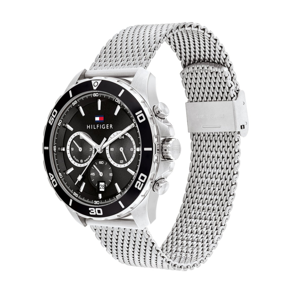Tommy Hilfiger Jordan Chronograph Black Dial Silver Mesh Strap Watch For Men - 1792092