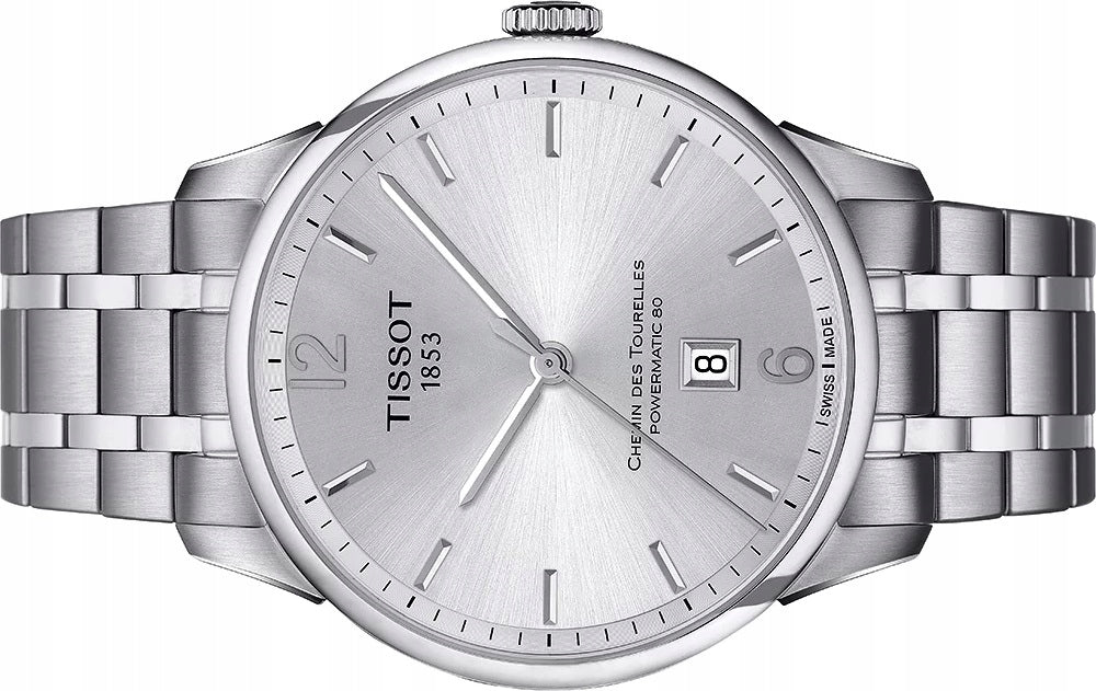 Tissot Chemin Des Tourelles Powermatic 80 Silver Dial Silver Steel Strap Watch For Men - T099.407.11.037.00