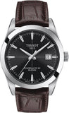 Tissot Gentleman Powermatic 80 Silicium Black Dial Brown Leather Strap Watch For Men - T127.407.16.051.01