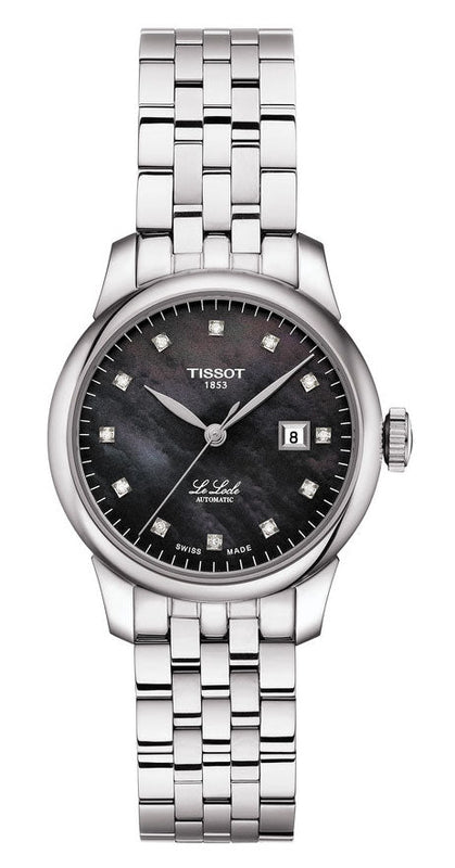Tissot Le Locle Automatic Diamonds Mother of Pearl Black Dial Silver Steel Strap Watch For Women - T006.207.11.126.00