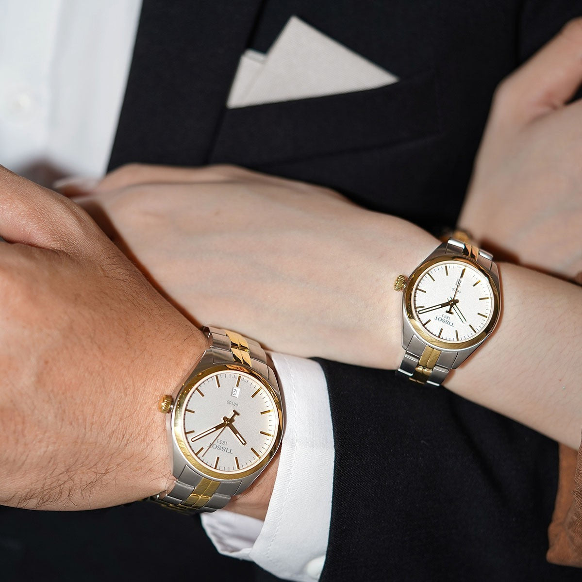 Tissot T Classic PR 100 Sport Chic White Dial Two Tone Steel Strap Watch For Women - T101.210.22.031.00