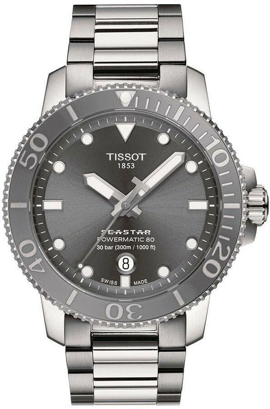 Tissot Seastar 1000 Powermatic 80 Grey Dial Silver Steel Strap Watch for Men - T120.407.11.081.01
