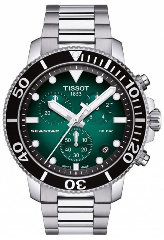 Tissot Seastar 1000 Chronograph Green Dial Silver Steel Strap Watch For Men - T120.417.11.091.01