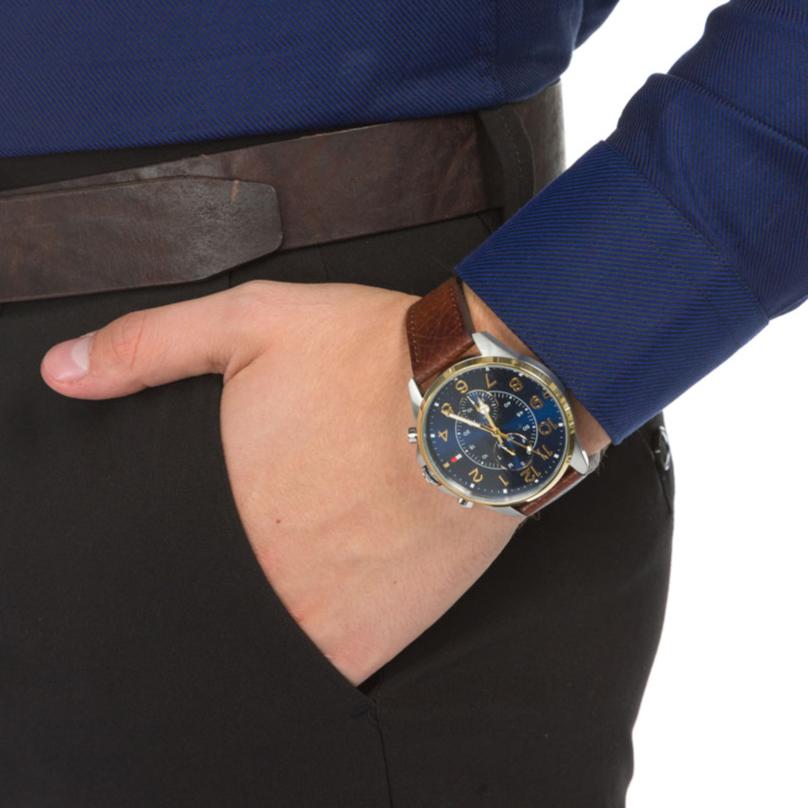 Tommy Hilfiger Dean Multifunctional Blue Dial Brown Leather Strap Watch for Men - 1791275