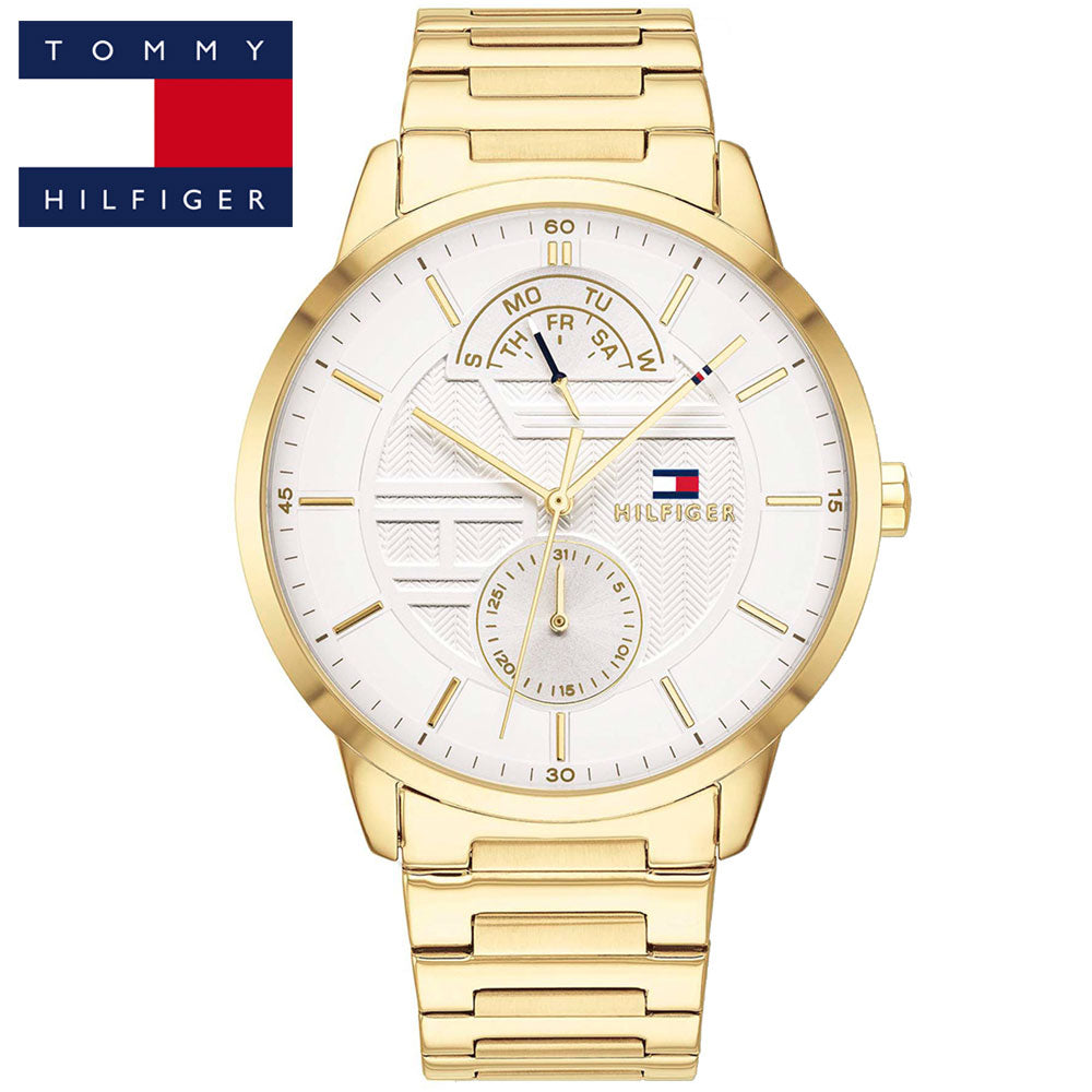Tommy Hilfiger Hunter White Dial Gold Steel Strap Watch for Men - 1791609