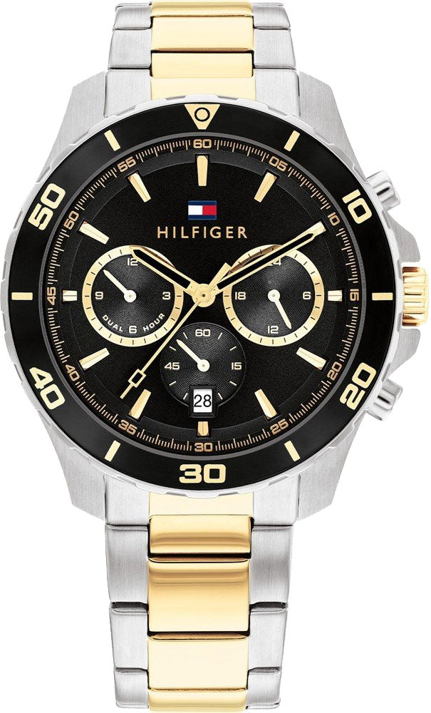 Tommy Hilfiger Jordon Chronograph Black Dial Two Tone Steel Strap Watch For Men - 1792095