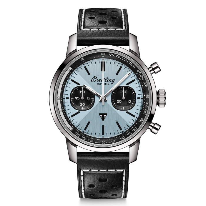 Breitling Top Time B01 Triumph Blue Dial Black Leather Strap Watch for Men - AB01764A1C1X1