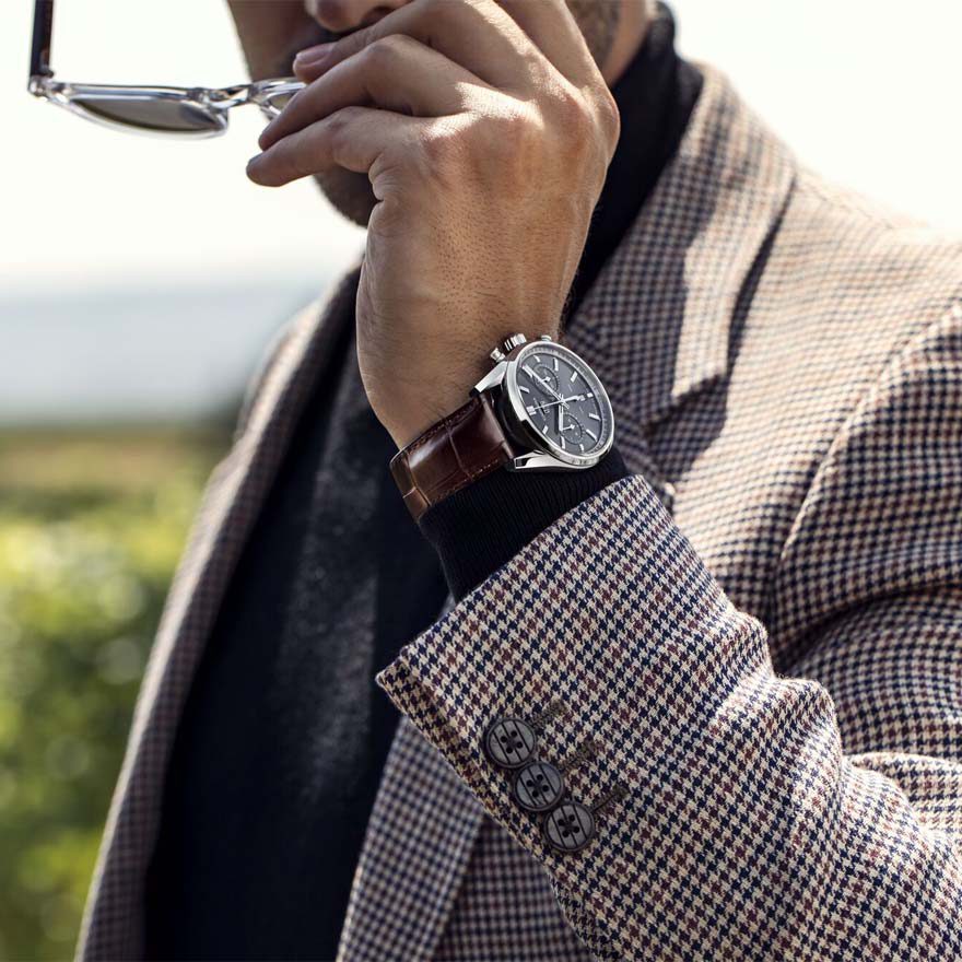 Tag Heuer Carrera Chronograph Grey Dial Brown Leather Strap Watch for Men - CBN2012.FC6483