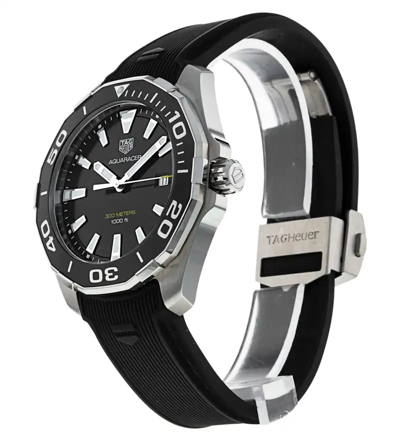 Tag Heuer Aquaracer Quartz Black Dial Black Rubber Strap Watch for Men - WAY101A.FT6141