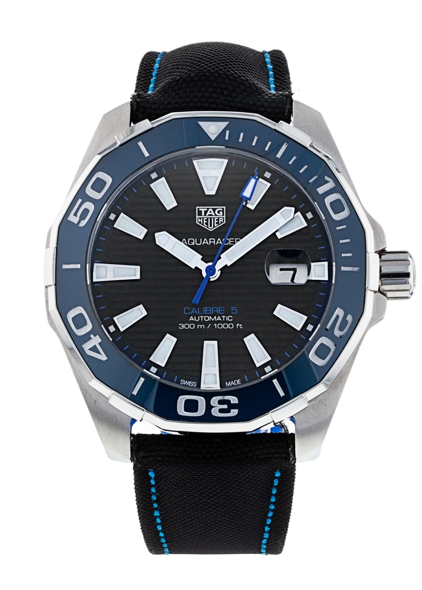 Tag Heuer Aquaracer Calibre 5 Automatic Black Dial Black Nylon Strap Watch for Men - WAY201C.FC6395