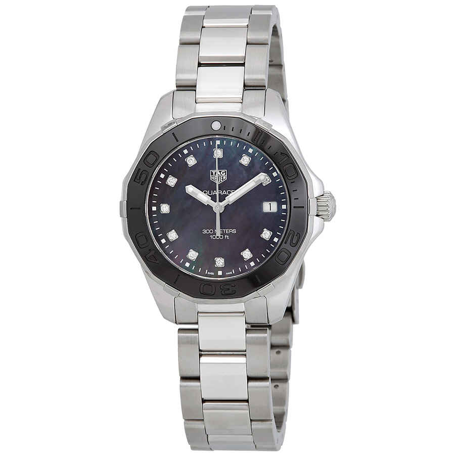Tag Heuer Aquaracer Quartz Black Dial Silver Steel Strap Watch for Women - WAY131M.BA0748