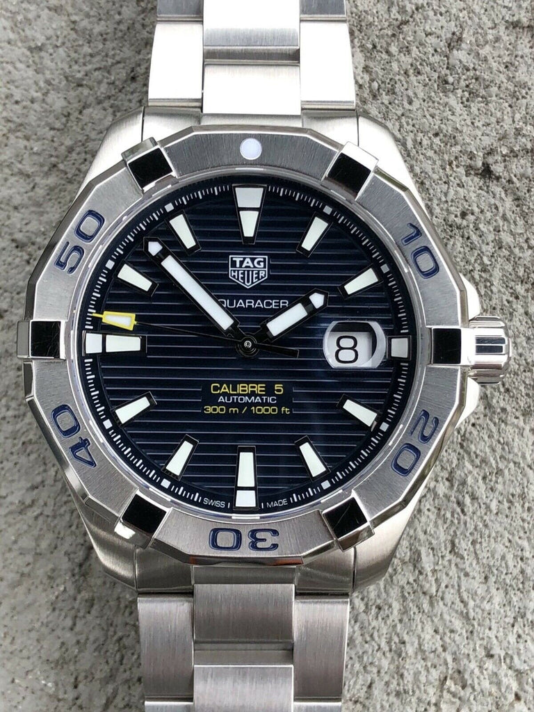 Tag Heuer Aquaracer Calibre 5 Automatic Blue Dial Silver Steel Strap Watch for Men - WAY2012.BA0927