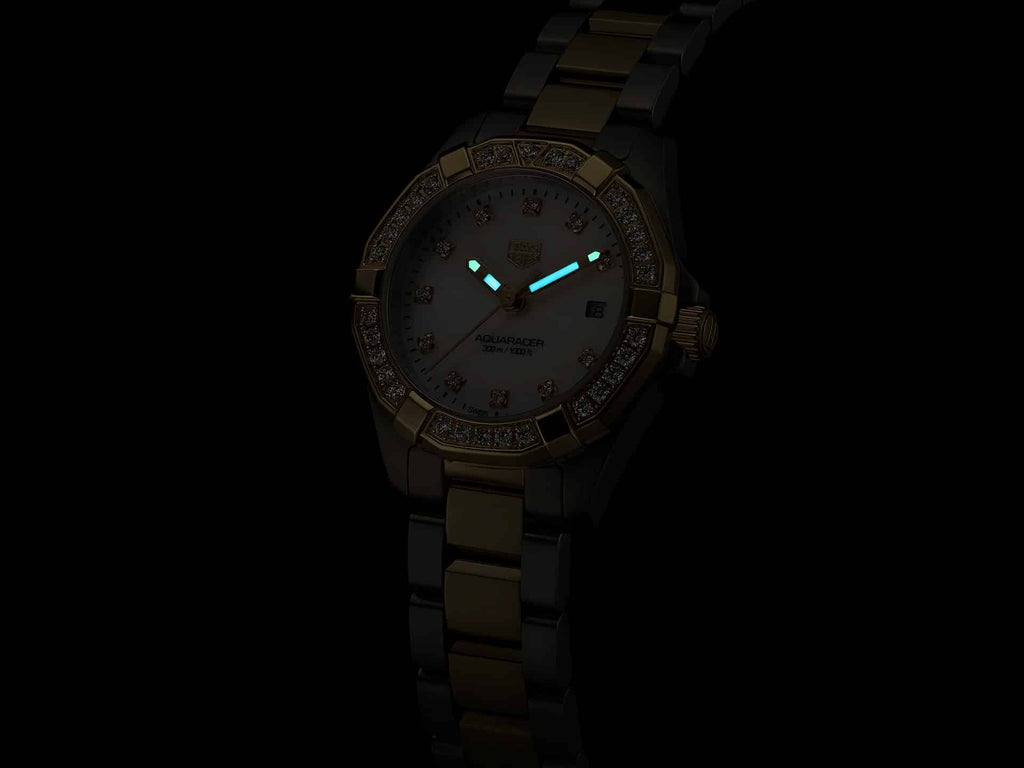 Tag Heuer Aquaracer Quartz Diamonds Mother of Pearl Dial Two Tone Steel Strap Watch for Women - WBD1423.BB0321