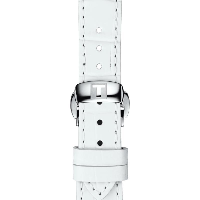 Tissot T-Classic Powermatic 80 Mother of Pearl Silver Dial White Leather Strap Watch For Women - T108.208.26.117.00