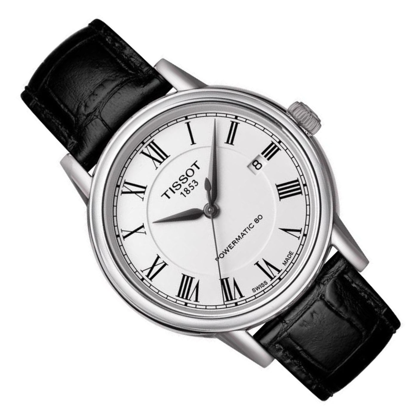 Tissot Carson Powermatic 80 White Dial Black Leather Strap Watch For Men - T085.407.16.013.00