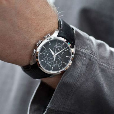 Tissot T Classic Couturier Chronograph Black Dial Black Leather Strap Watch For Men - T035.617.16.051.00