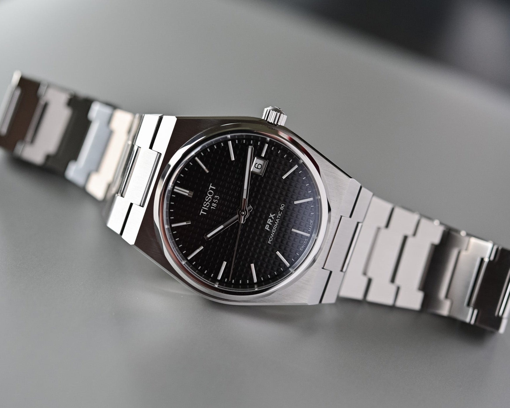 Tissot PRX Powermatic 80 Black Dial Silver Steel Strap Watch For Men - T137.407.11.051.00