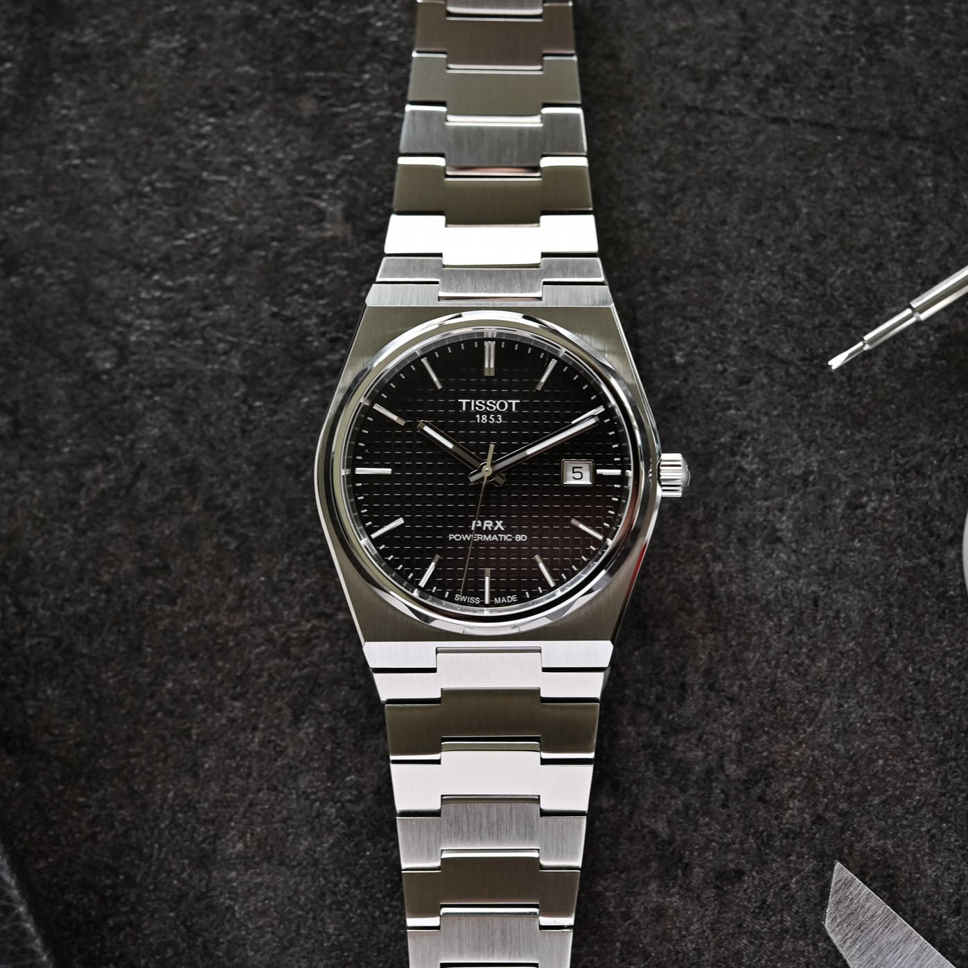 Tissot PRX Powermatic 80 Black Dial Silver Steel Strap Watch For Men - T137.407.11.051.00