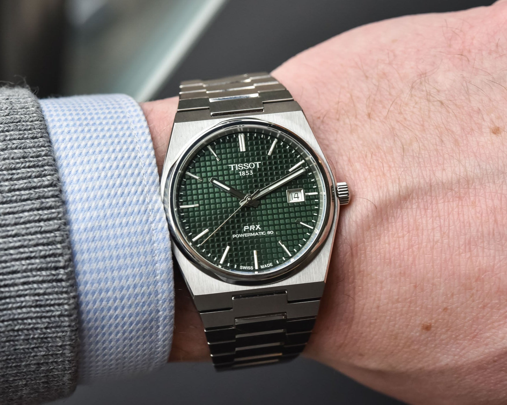 Tissot PRX Powermatic 80 Green Dial Silver Steel Strap Watch For Men - T137.407.11.091.00