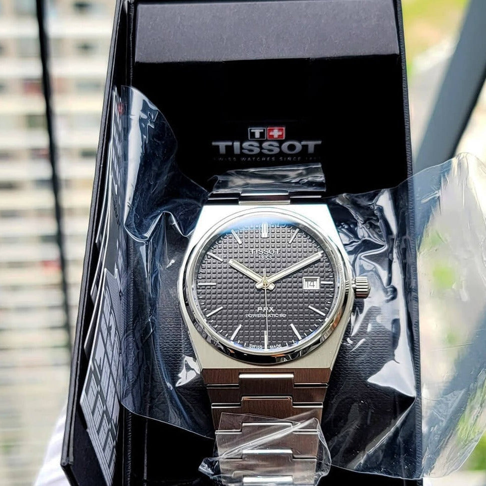 Tissot PRX Powermatic 80 Black Dial Silver Steel Strap Watch for Men - T137.407.11.051.00