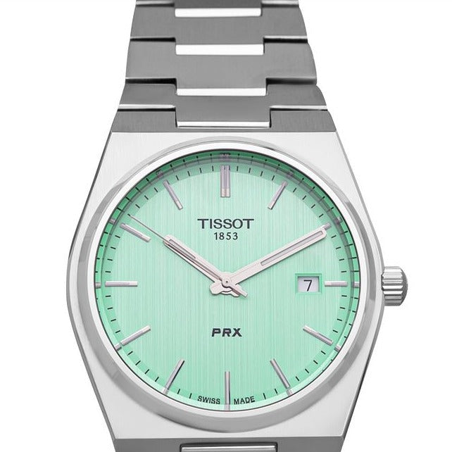 Tissot PRX Quartz Light Green Dial Silver Steel Strap Watch for Men - T137.410.11.091.01