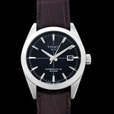 Tissot Gentleman Powermatic 80 Silicium Black Dial Brown Leather Strap Watch For Men - T127.407.16.051.01