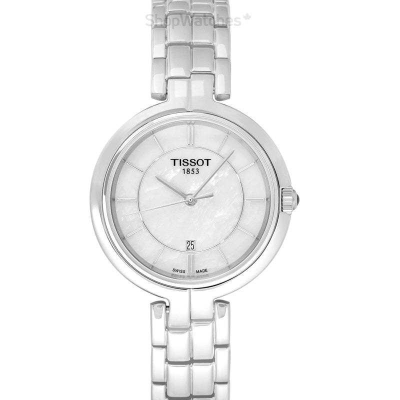 Tissot T Lady Flamingo Mother of Pearl White Dial Silver Steel Strap Watch For Women - T094.210.11.111.00