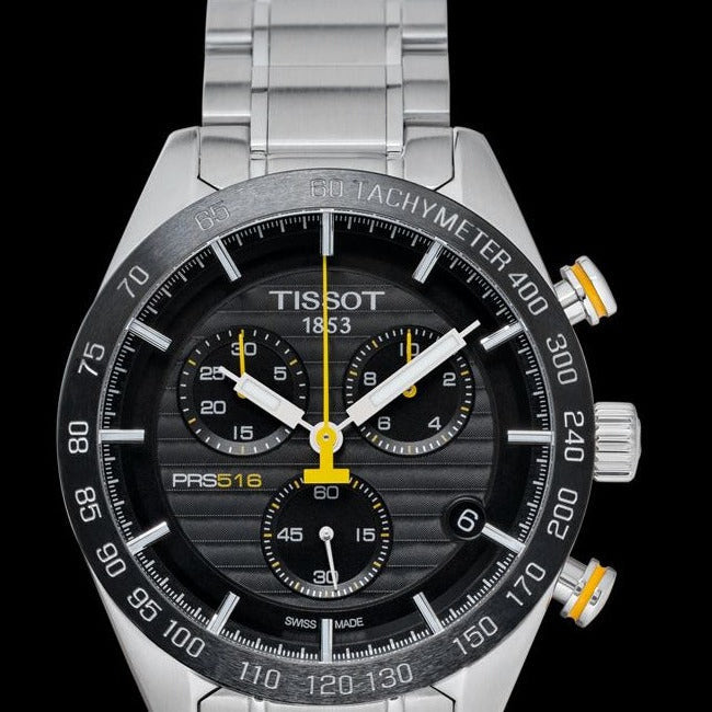 Tissot PRS 516 Chronograph Black Dial Silver Steel Strap Watch For Men - T100.417.11.051.00