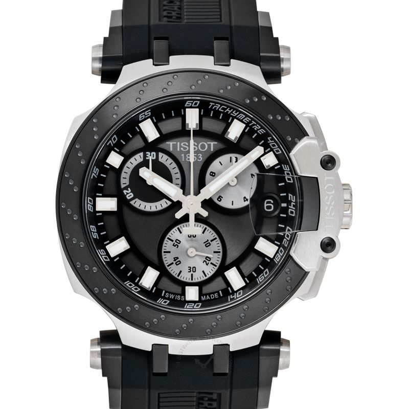 Tissot T Race Chronograph Anthracite Black Dial Black Silicone Strap Watch For Men - T115.417.27.061.00