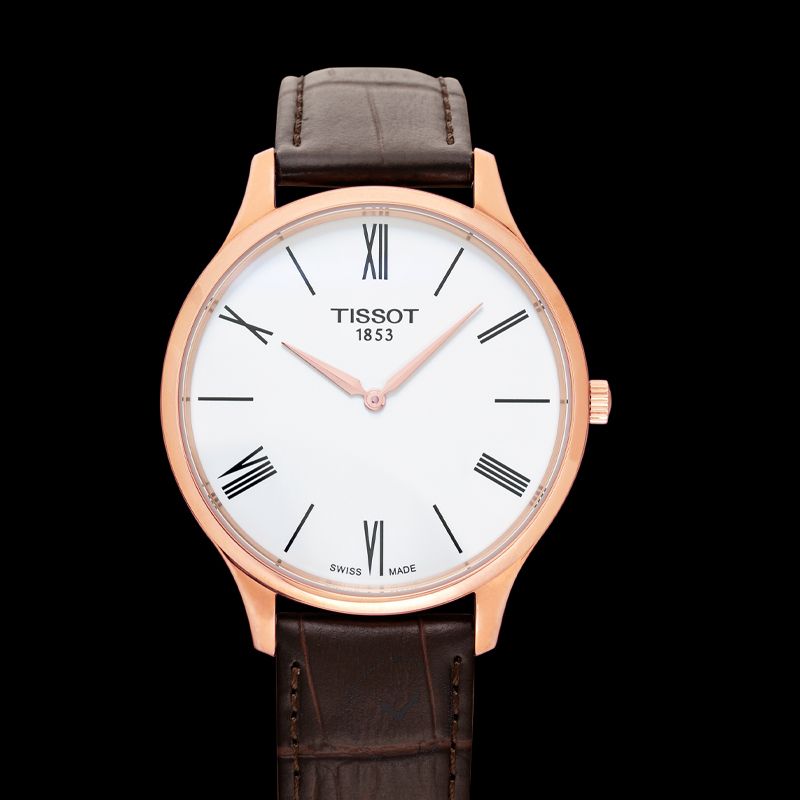 Tissot Tradition 5.5 White Dial Brown Leather Strap Watch for Men - T063.409.36.018.00