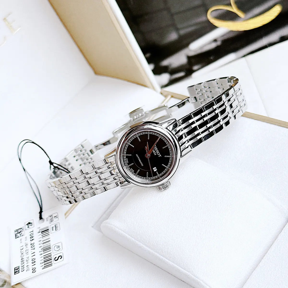 Tissot Carson Automatic Black Dial Silver Steel Strap Watch For Women - T085.207.11.051.00