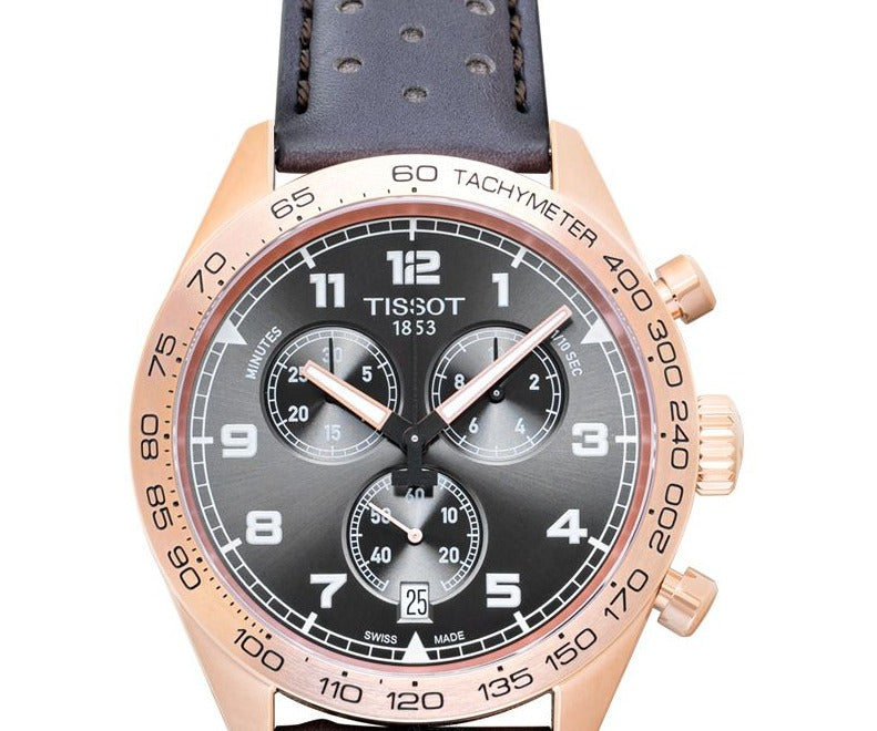Tissot T Sport PRS 516 Chronograph Grey Dial Grey Leather Strap Watch for Men - T131.617.36.082.00