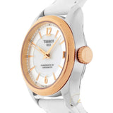 Tissot T-Classic Powermatic 80 Mother of Pearl Silver Dial White Leather Strap Watch For Women - T108.208.26.117.00