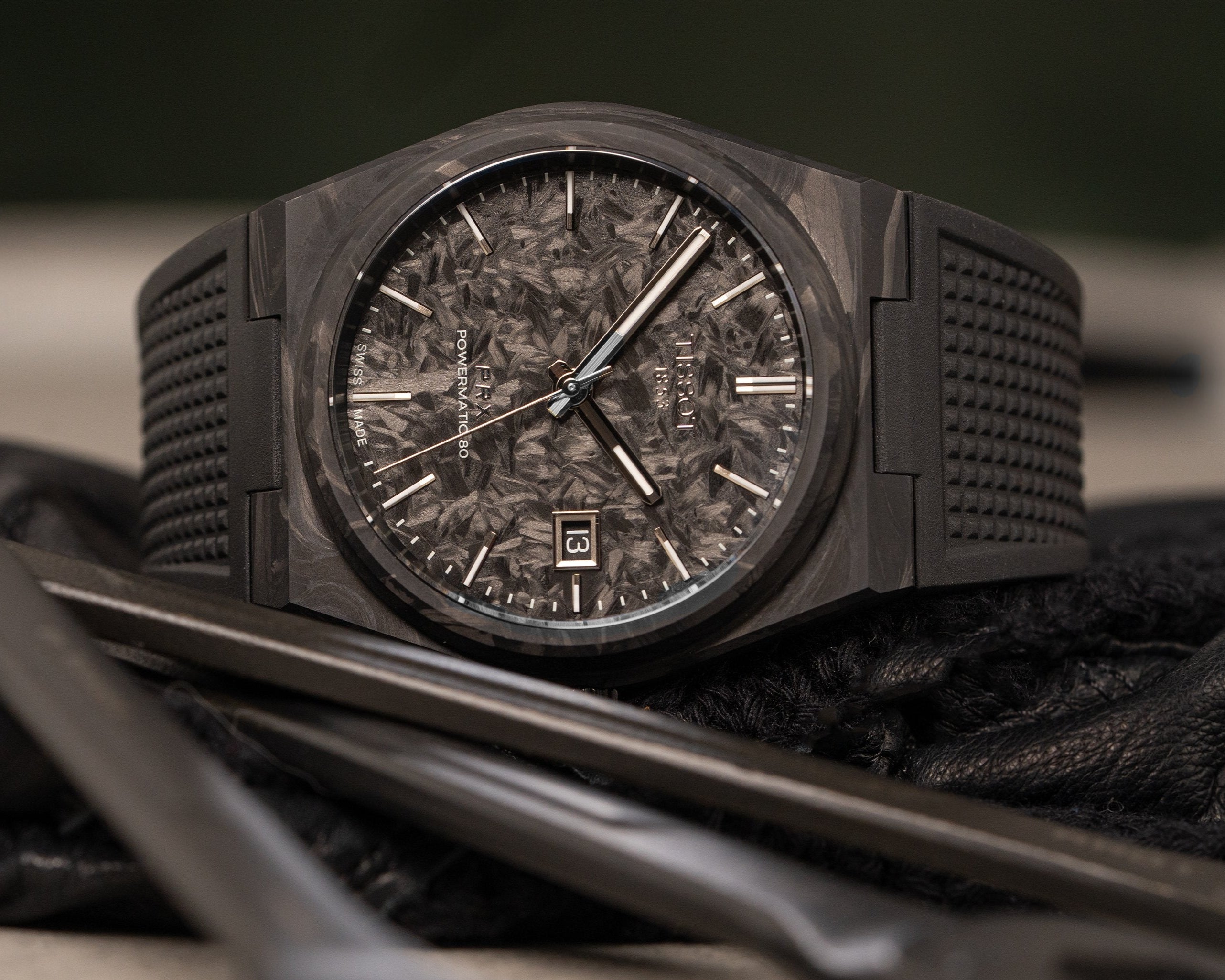 Tissot PRX Powermatic 80 Carbon Black Dial Black Rubber Strap Watch for Men - T137.907.97.201.00