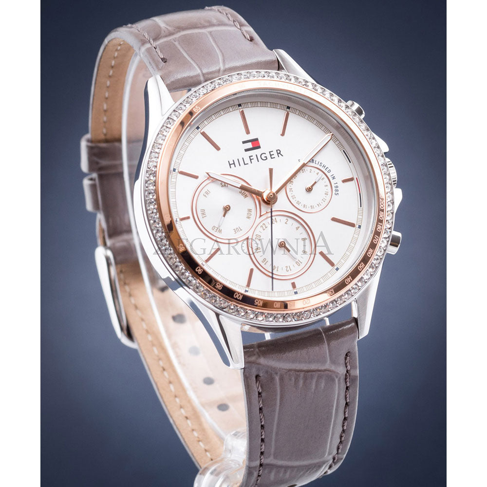 Tommy Hilfiger Ari Diamonds White Dial Grey Leather Strap Watch for Women - 1781980