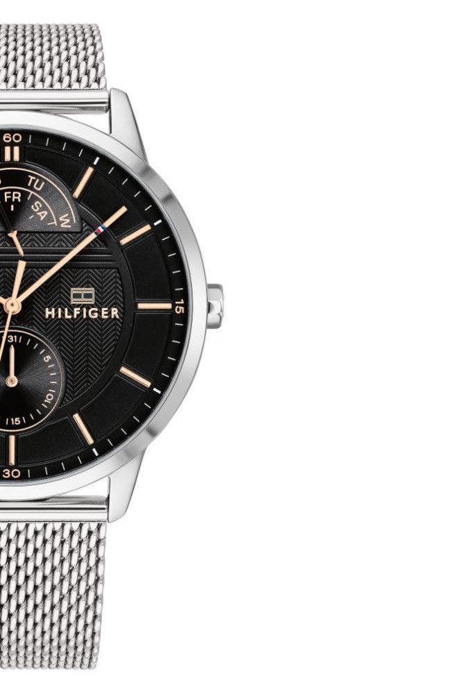 Tommy Hilfiger Hunter Quartz Black Dial Silver Steel Strap Watch for Men - 1791610