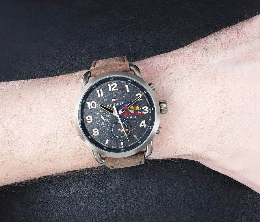 Tommy Hilfiger Briggs Chronograph Black Dial Brown Leather Strap Watch for Men - 1791425