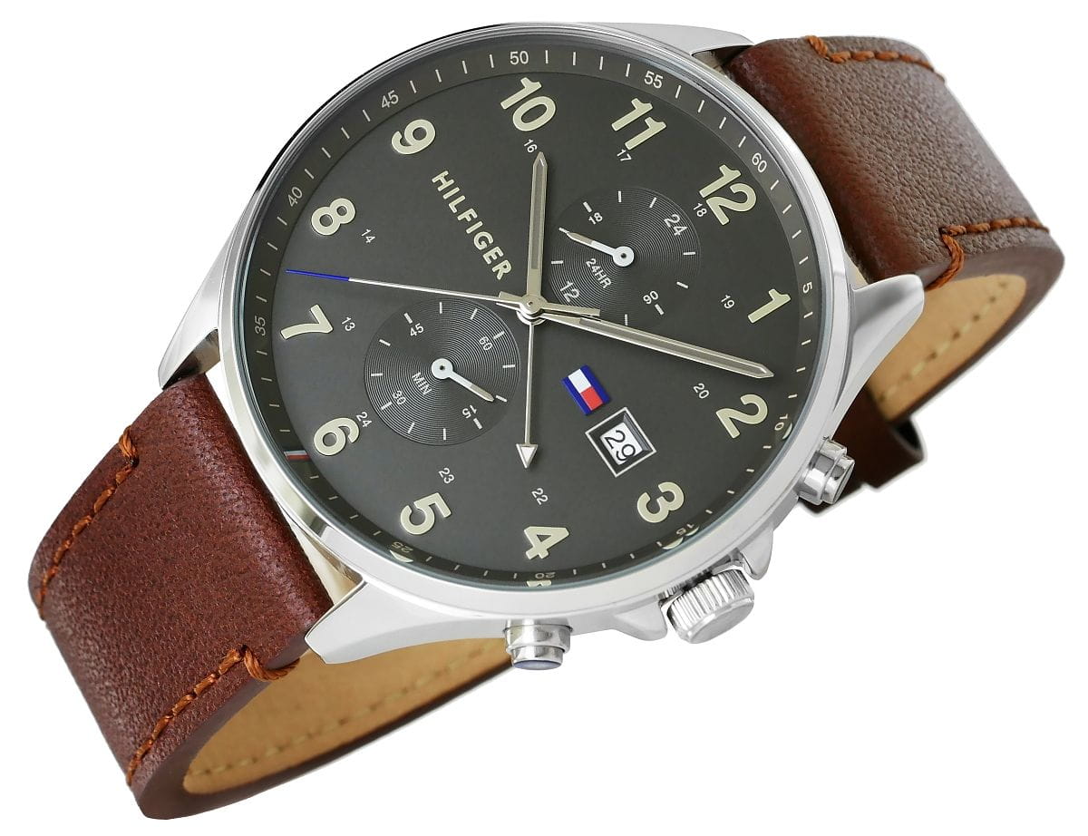 Tommy Hilfiger West Chronograph Grey Dial Brown Leather Strap Watch For Men - 1791710