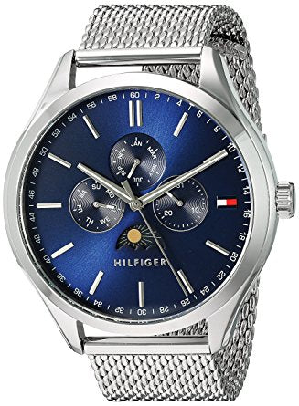 Tommy Hilfiger Oliver Quartz Blue Dial Silver Mesh Bracelet Watch for Men - 1791302