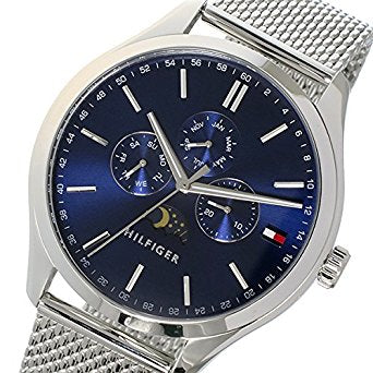 Tommy Hilfiger Oliver Quartz Blue Dial Silver Mesh Bracelet Watch for Men - 1791302