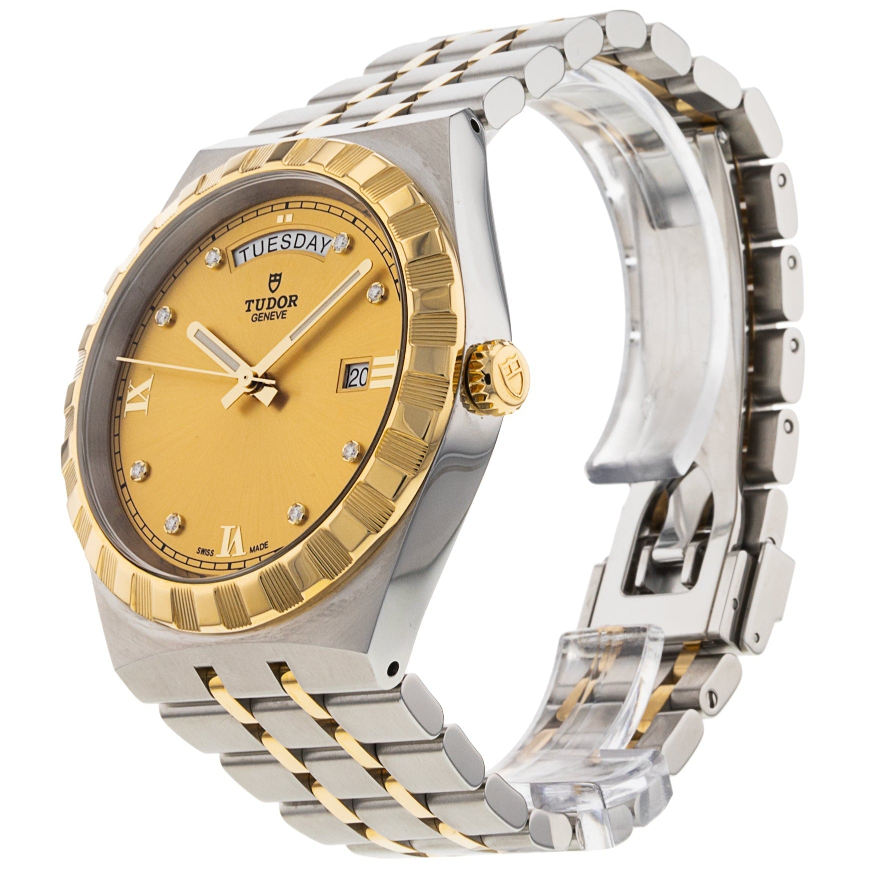 Tudor Royal Automatic Diamonds Gold Dial Two Tone Steel Strap Watch for Men - M28603-0006