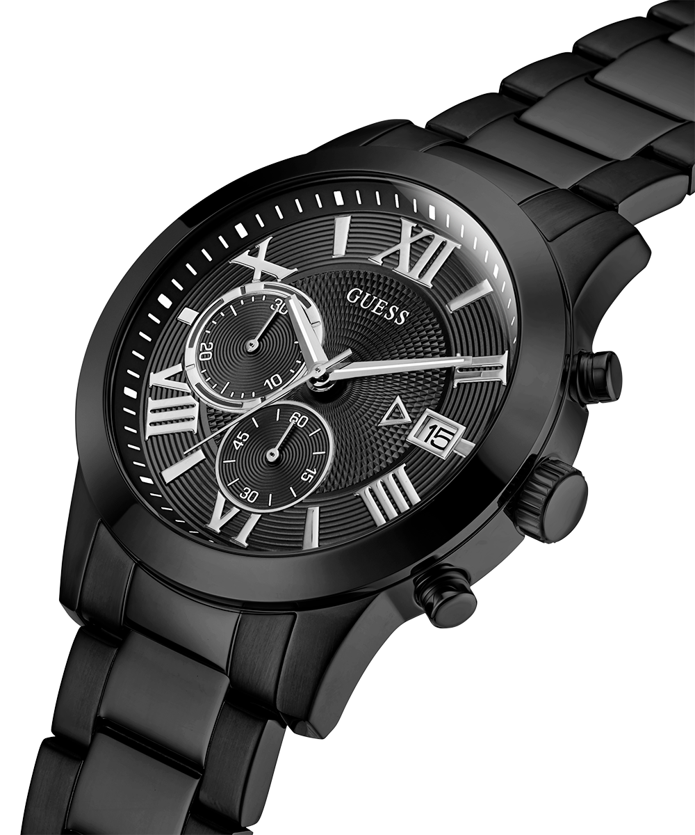 Guess Atlas Chronograph Black Dial Black Steel Strap Watch For Men - W0668G5